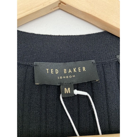 NEW Ted Baker Nardaa Longline Cardigan Dress Ribbed MEDIUM Black Viscose - Picture 3 of 16